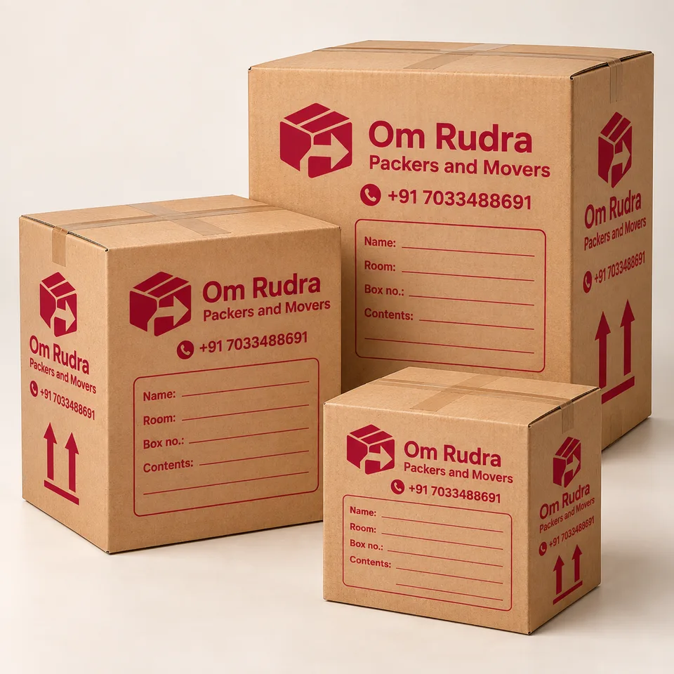 Illustrative branded mockup of moving cartons